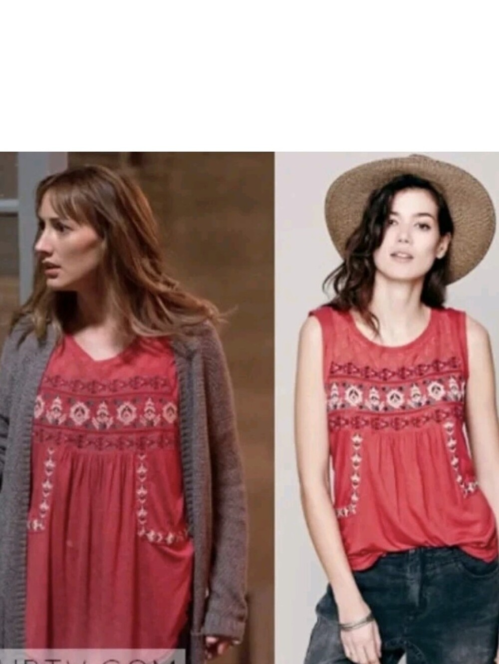 Free People Red Bohemian Embroidered Sleeveless Top Linen Blend Small